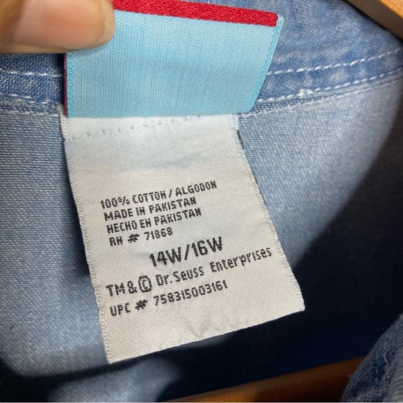 Dr Seuss vintage blue soft,thin,Sam I am denim short sleeve shirt SZ-q14/16 - Picture 8 of 8